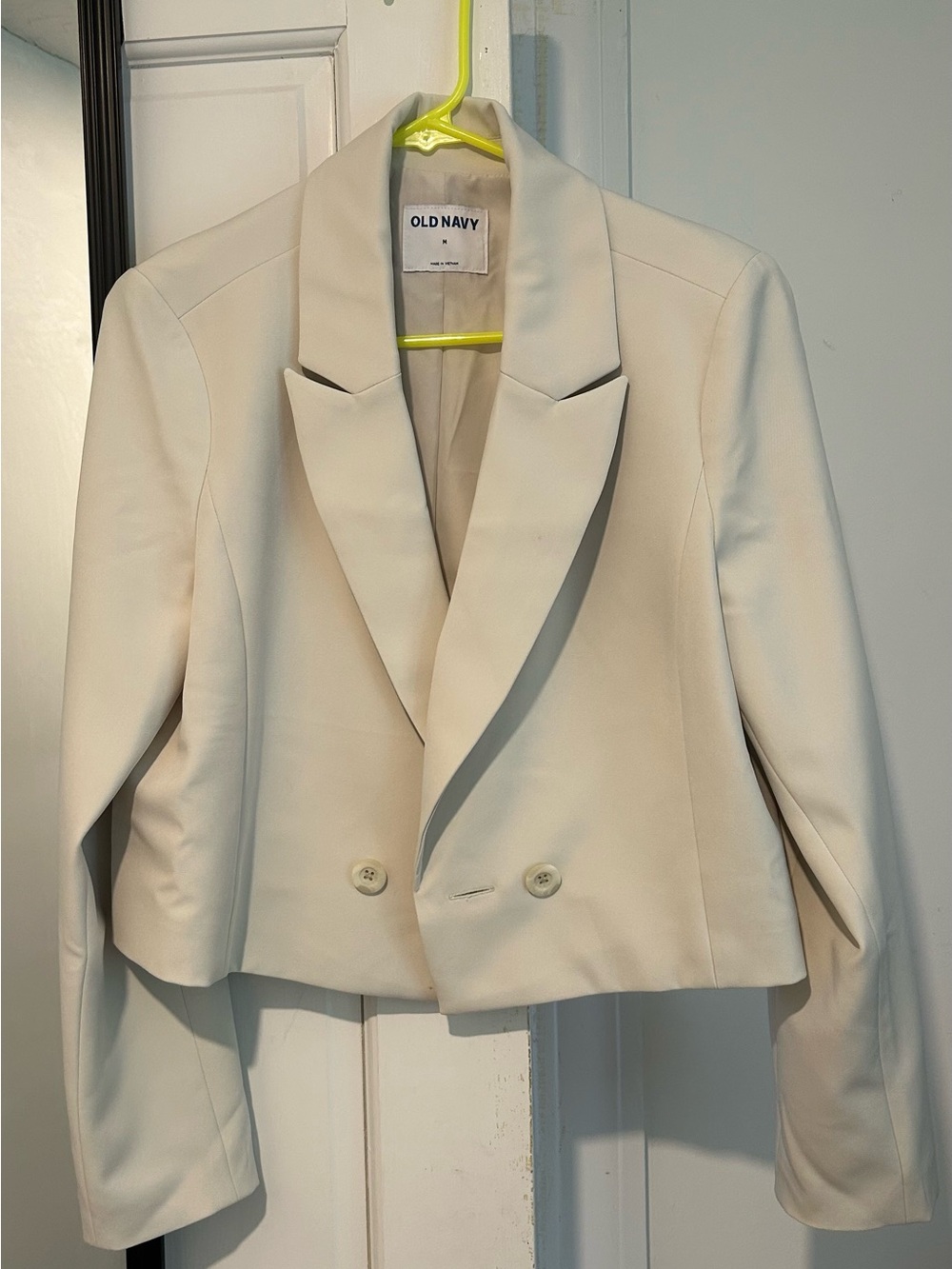 Old Navy Cream Double-Breasted Cropped Blazer Jacket